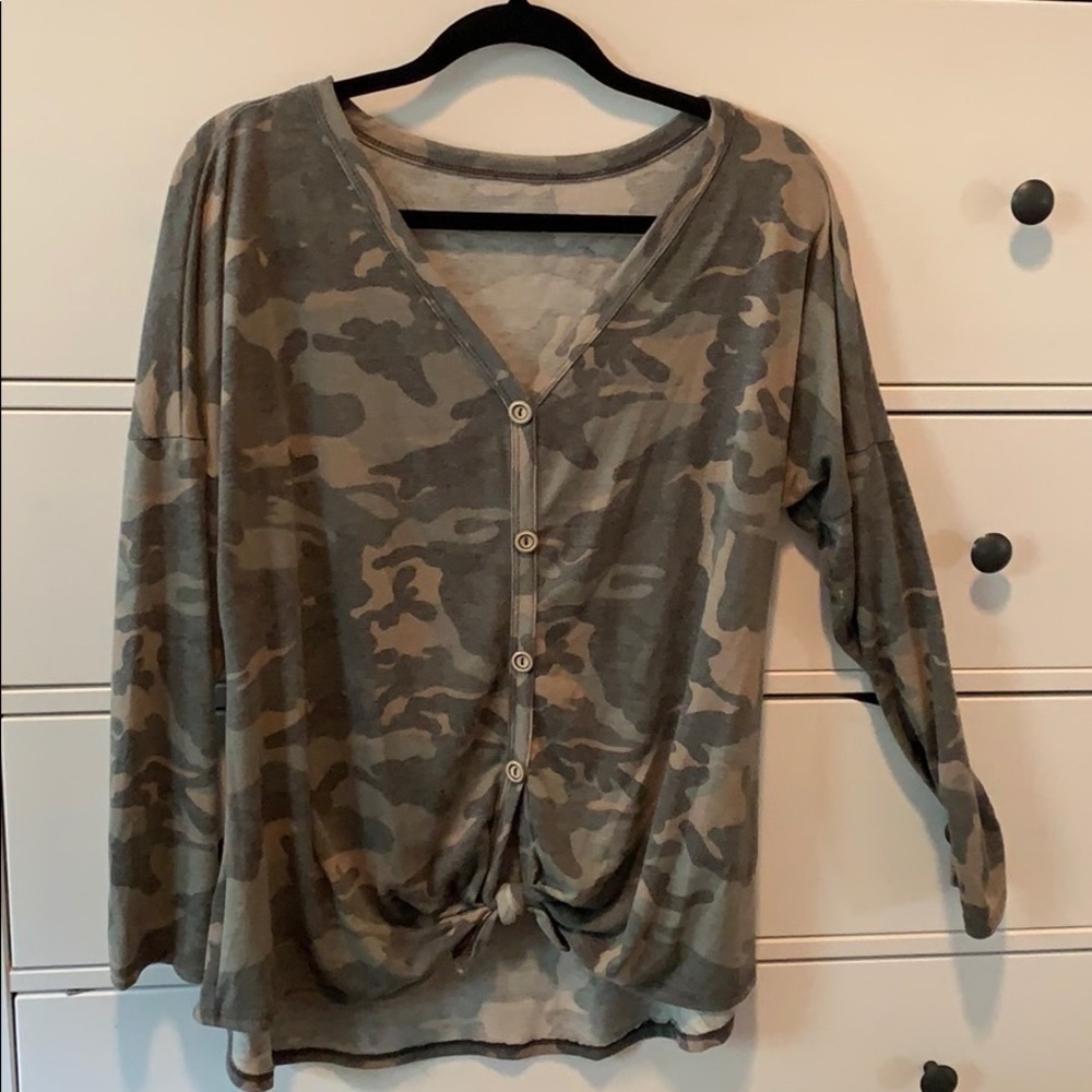 🔥Camo Button and Tie front